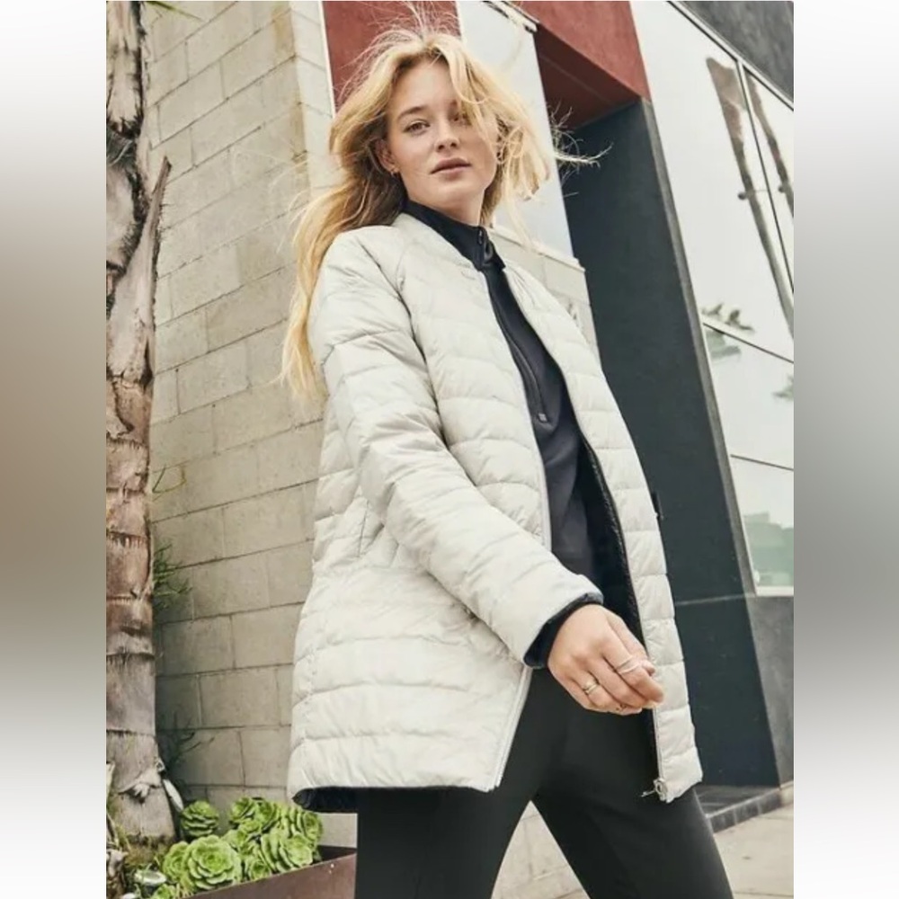 Athleta ReversaWarm Down Coat - Anthracite Grey/ Birch Grey